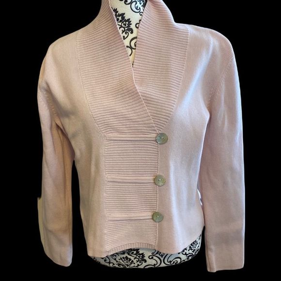 Vintage Sweaters - “Vintage” LIGHT PINK  Shawl Collar; Cardigan Sweater; XL; sophisticated